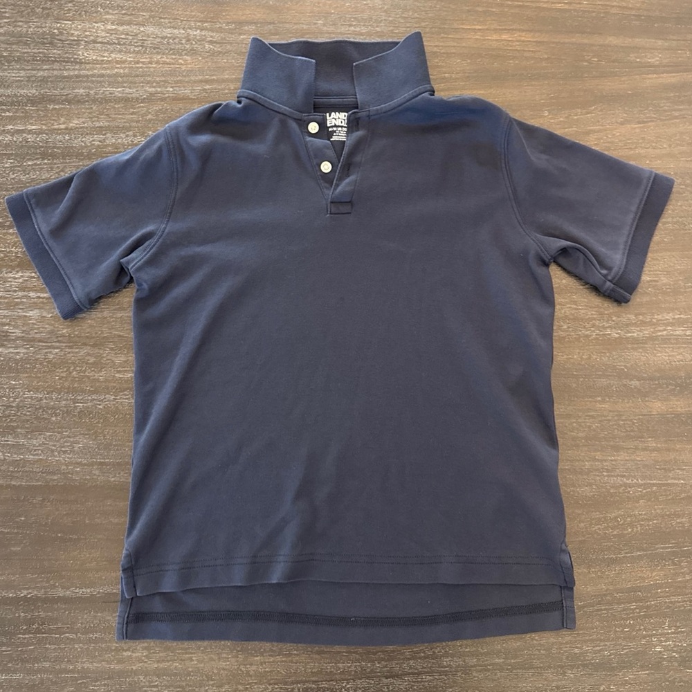 Lands' End Boys Navy Short Sleeve Polo Uniform Top 10-11